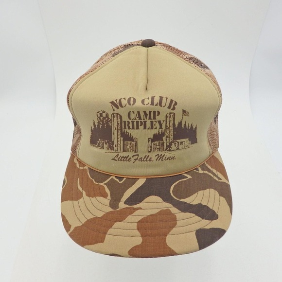 Vintage Other - Vintage Trucker Camo Cap Hat Tan Mesh Back Snapback Hunting Camp Ripley That Hat